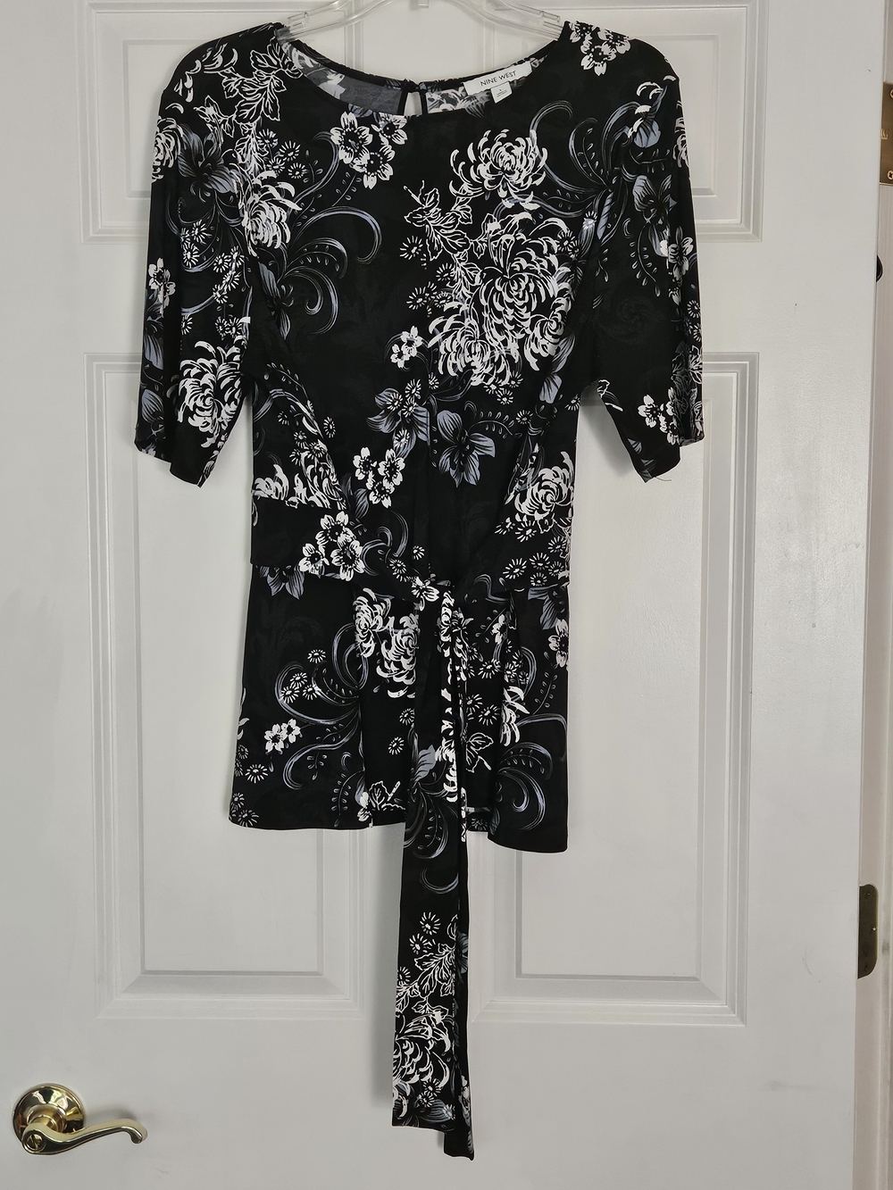 Nine West Black Floral Tie-Waist Tunic